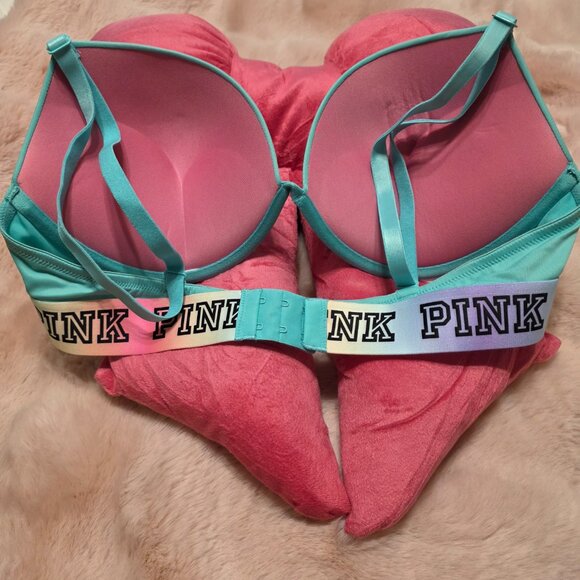 PINK Victoria's Secret Wear Everywhere Super Push Up Bra Teal 36C - NWOT - Picture 2 of 5